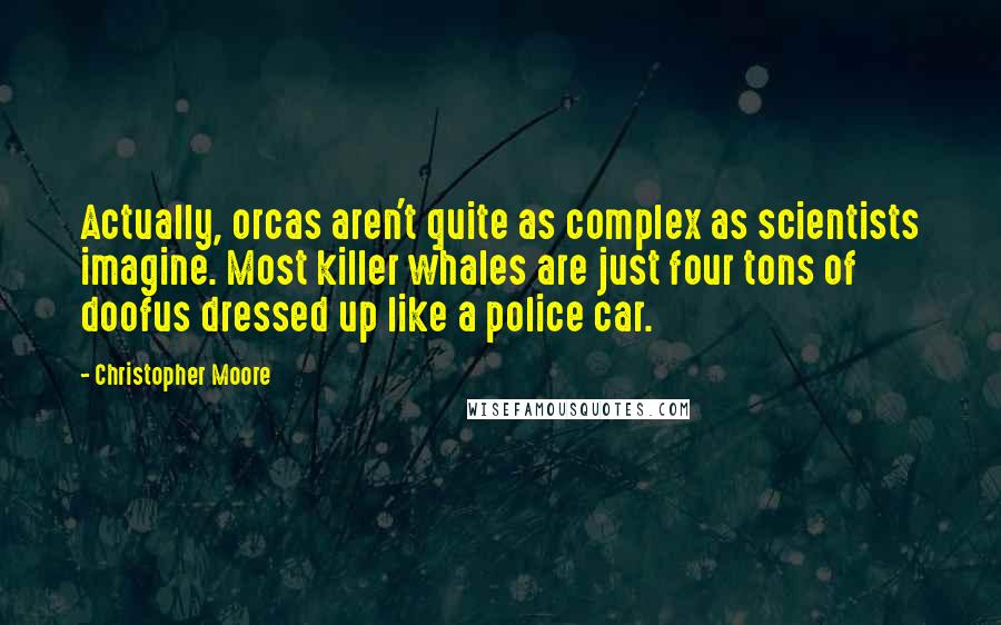 Christopher Moore quotes: Actually, orcas aren't quite as complex as scientists imagine. Most killer whales are just four tons of doofus dressed up like a police car.