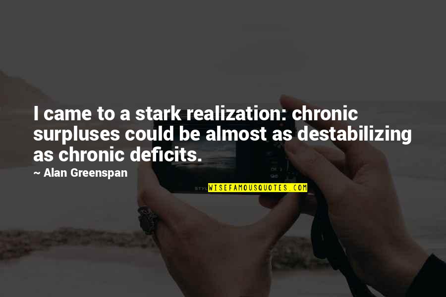 Chronic Quotes By Alan Greenspan: I came to a stark realization: chronic surpluses Chronic Quotes By Alan Greenspan: I came to a stark realization: chronic surpluses