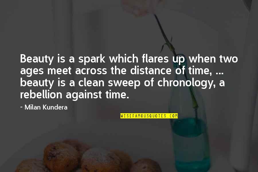 Chronology Quotes By Milan Kundera: Beauty is a spark which flares up when