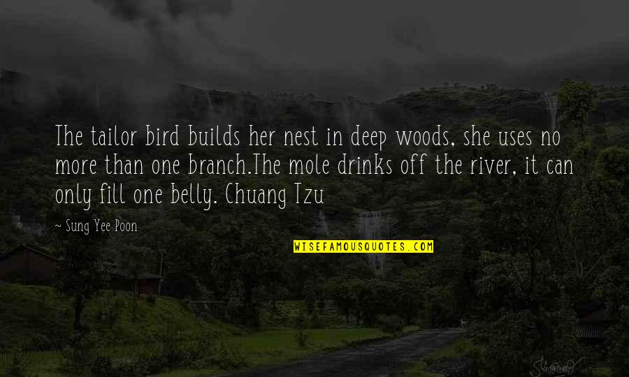 Chuang Tzu Quotes By Sung Yee Poon: The tailor bird builds her nest in deep