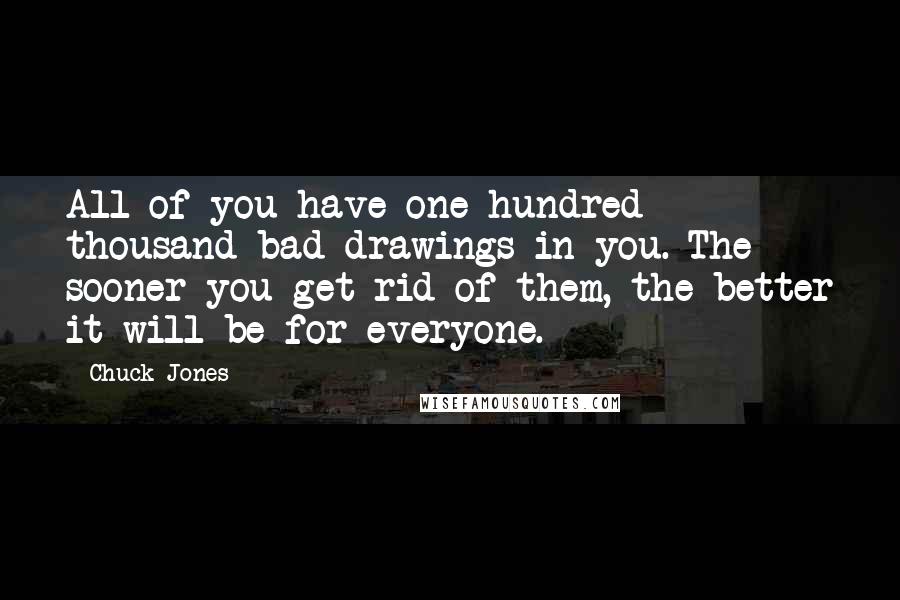 Chuck Jones quotes: All of you have one hundred thousand bad drawings in you. The sooner you get rid of them, the better it will be for everyone.