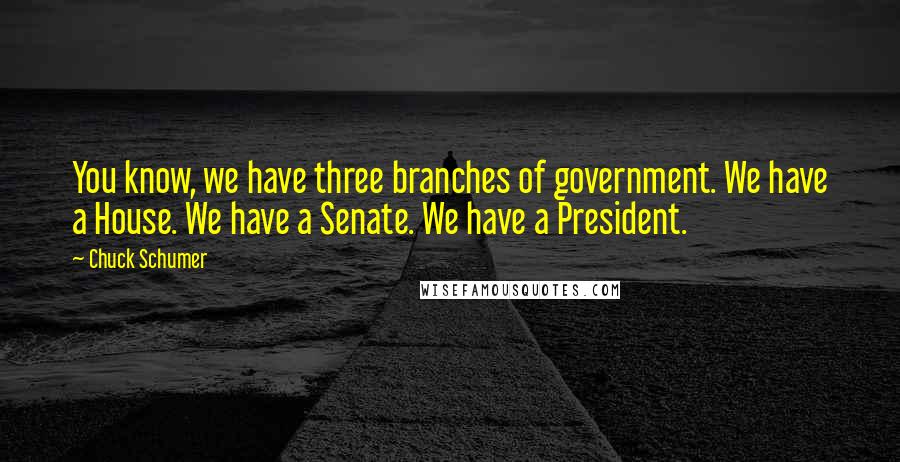 Chuck Schumer quotes: You know, we have three branches of government. We have a House. We have a Senate. We have a President.