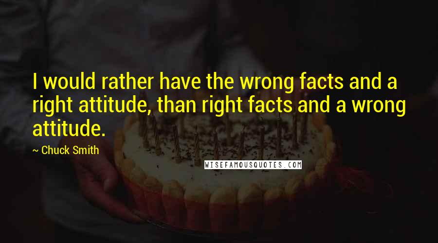 Chuck Smith quotes: I would rather have the wrong facts and a right attitude, than right facts and a wrong attitude.