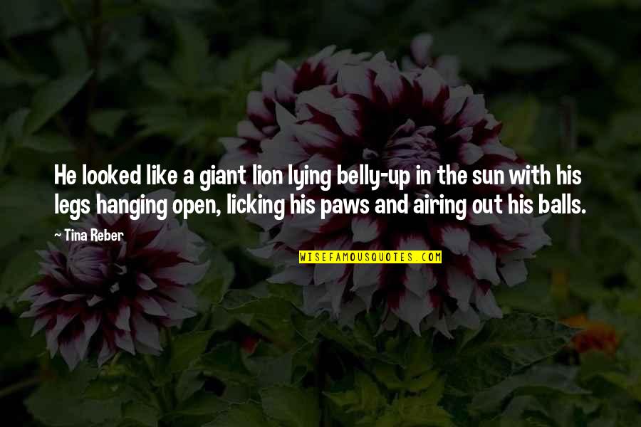 Chukar Partridge Quotes By Tina Reber: He looked like a giant lion lying belly-up Chukar Partridge Quotes By Tina Reber: He looked like a giant lion lying belly-up