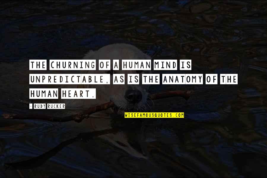 Churning Quotes By Rudy Rucker: The churning of a human mind is unpredictable,
