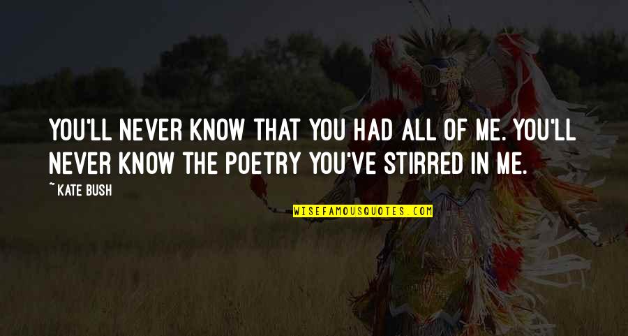 Chutiya Banana Quotes By Kate Bush: You'll never know that you had all of Chutiya Banana Quotes By Kate Bush: You'll never know that you had all of
