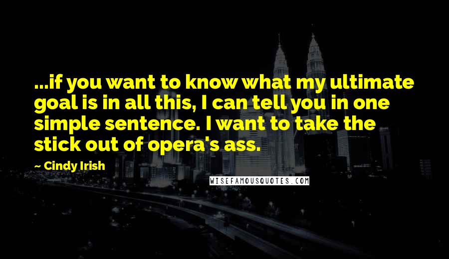 Cindy Irish quotes: ...if you want to know what my ultimate goal is in all this, I can tell you in one simple sentence. I want to take the stick out of opera's