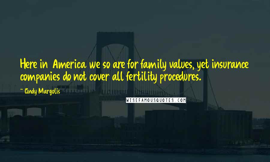 Cindy Margolis quotes: Here in America we so are for family values, yet insurance companies do not cover all fertility procedures.