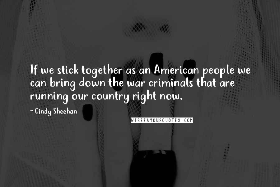 Cindy Sheehan quotes: If we stick together as an American people we can bring down the war criminals that are running our country right now.