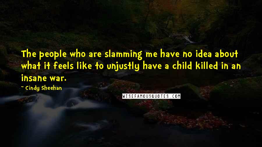Cindy Sheehan quotes: The people who are slamming me have no idea about what it feels like to unjustly have a child killed in an insane war.