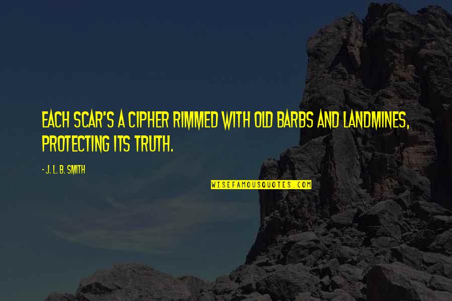 Cipher Quotes By J. L. B. Smith: Each scar's a cipher rimmed with old barbs