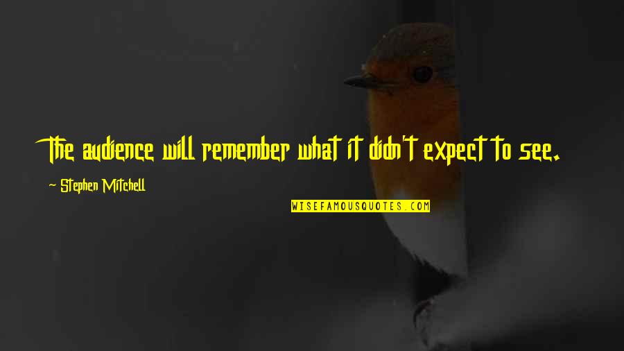 Cis Manila Quotes By Stephen Mitchell: The audience will remember what it didn't expect Cis Manila Quotes By Stephen Mitchell: The audience will remember what it didn't expect