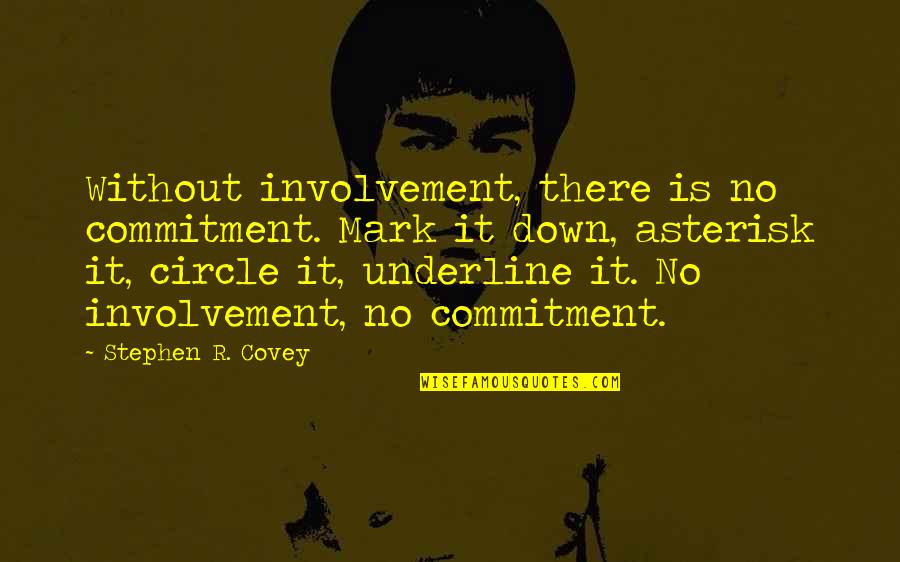 Citing Poem Quotes By Stephen R. Covey: Without involvement, there is no commitment. Mark it