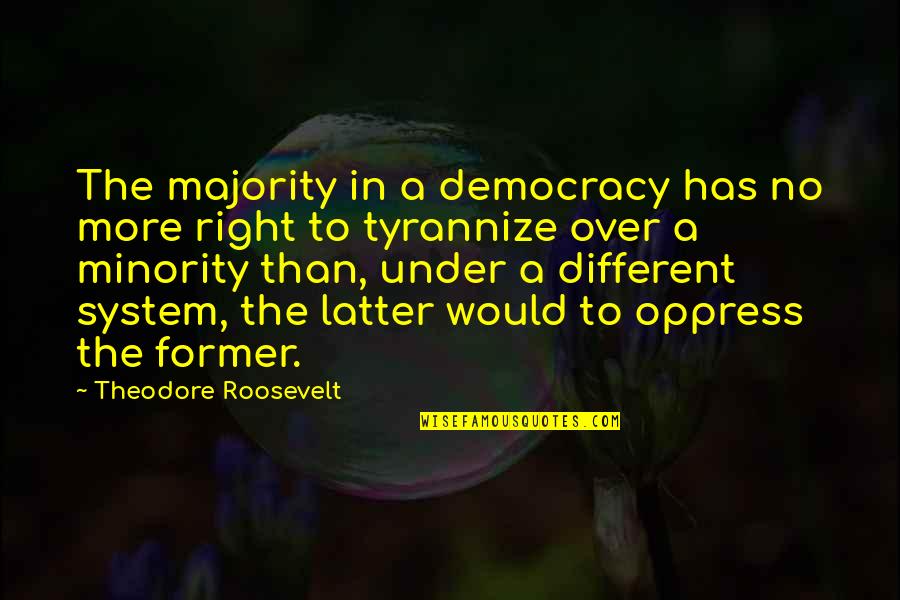 Civil Right Quotes By Theodore Roosevelt: The majority in a democracy has no more