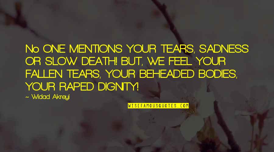 Civil Rights Peace Quotes By Widad Akreyi: No ONE MENTIONS YOUR TEARS, SADNESS OR SLOW