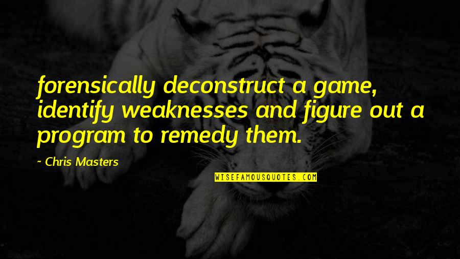 Civilization In The Adventures Of Huckleberry Finn Quotes By Chris Masters: forensically deconstruct a game, identify weaknesses and figure