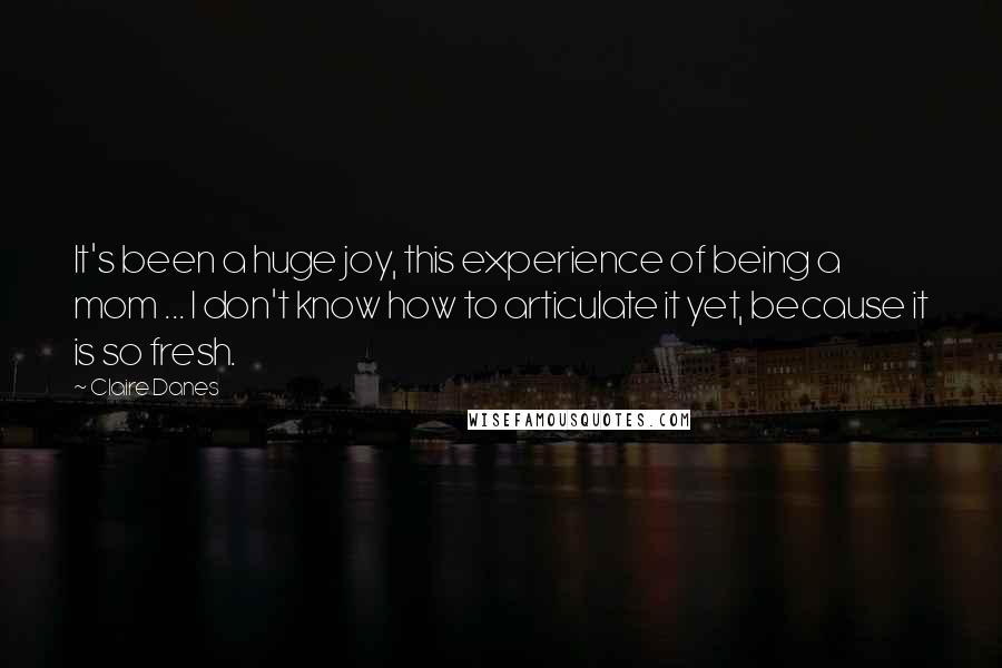 Claire Danes quotes: It's been a huge joy, this experience of being a mom ... I don't know how to articulate it yet, because it is so fresh.