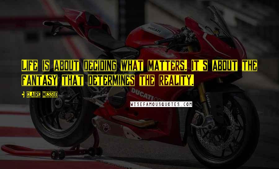 Claire Messud quotes: Life is about deciding what matters. It's about the fantasy that determines the reality.