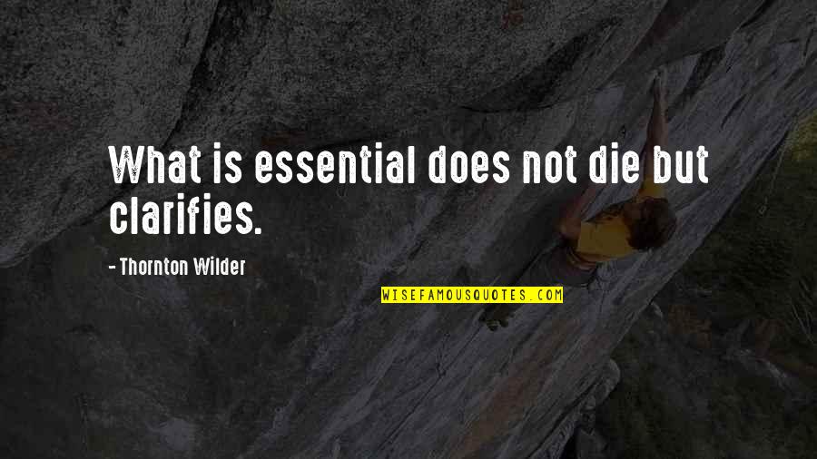 Clarifies Quotes By Thornton Wilder: What is essential does not die but clarifies.