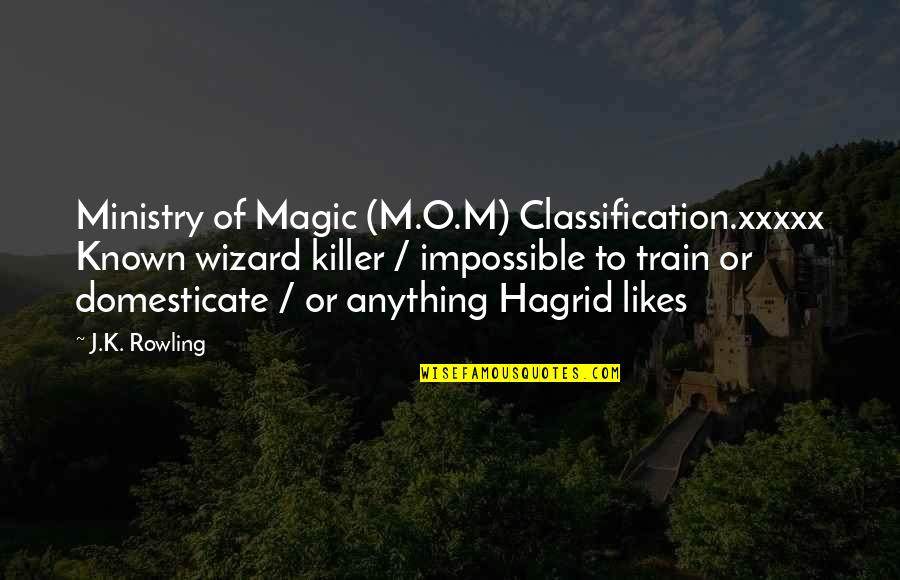 Classification Quotes By J.K. Rowling: Ministry of Magic (M.O.M) Classification.xxxxx Known wizard killer