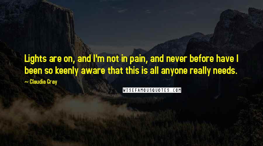 Claudia Gray quotes: Lights are on, and I'm not in pain, and never before have I been so keenly aware that this is all anyone really needs.