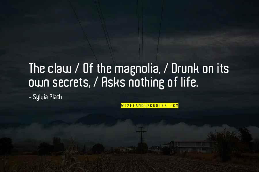 Claw Quotes By Sylvia Plath: The claw / Of the magnolia, / Drunk