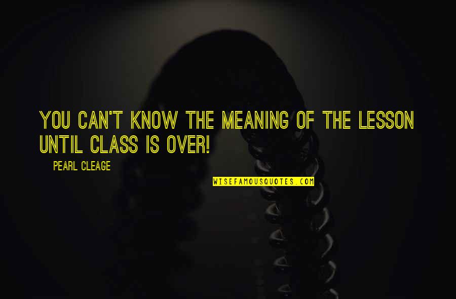 Cleage Quotes By Pearl Cleage: You can't know the meaning of the lesson