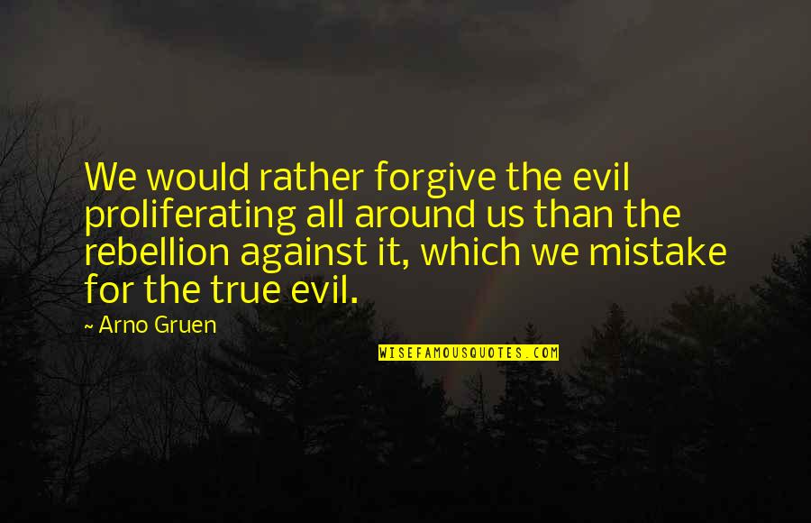 Clean And Green India Quotes By Arno Gruen: We would rather forgive the evil proliferating all