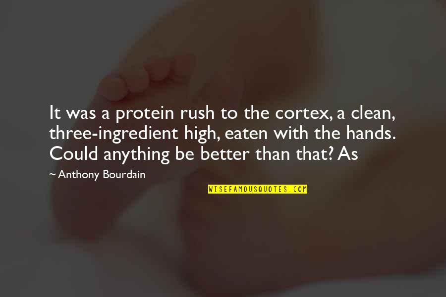 Clean Hands Quotes By Anthony Bourdain: It was a protein rush to the cortex,