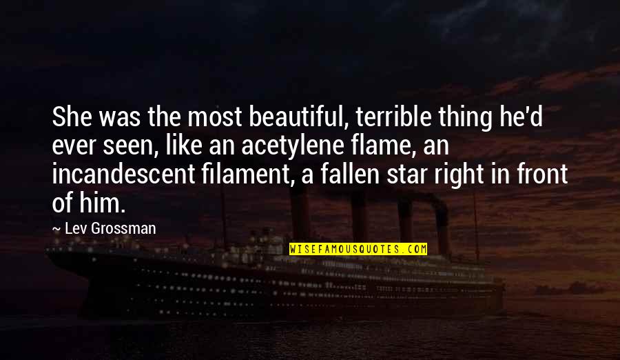 Clearcut Movie Quotes By Lev Grossman: She was the most beautiful, terrible thing he'd Clearcut Movie Quotes By Lev Grossman: She was the most beautiful, terrible thing he'd