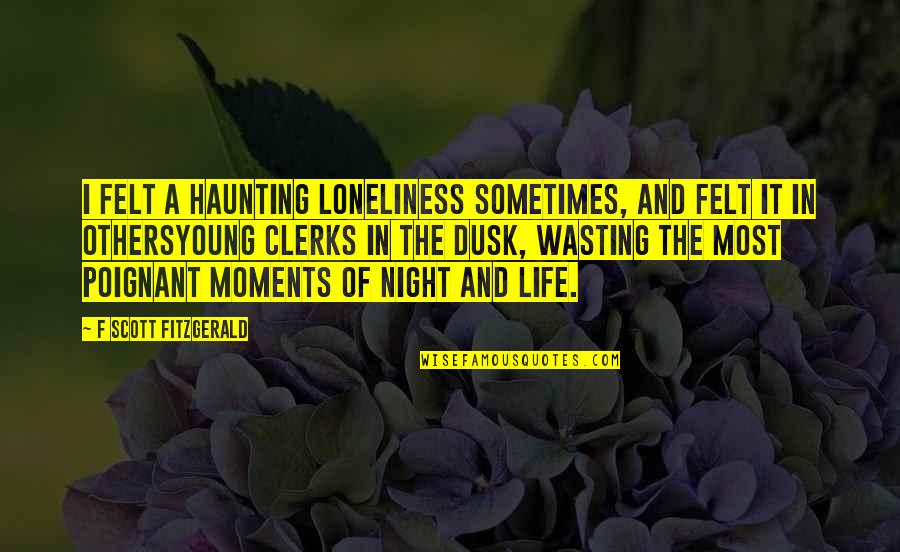 Clerks Quotes By F Scott Fitzgerald: I felt a haunting loneliness sometimes, and felt