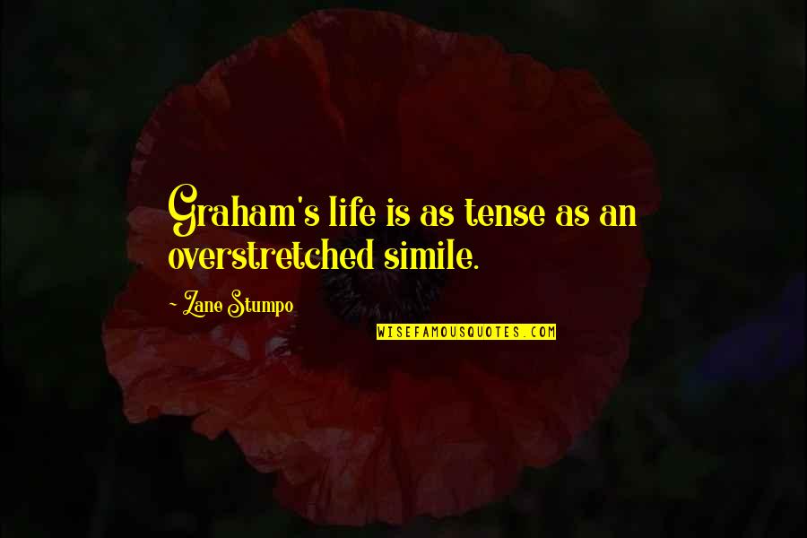 Clever And Funny Quotes By Zane Stumpo: Graham's life is as tense as an overstretched