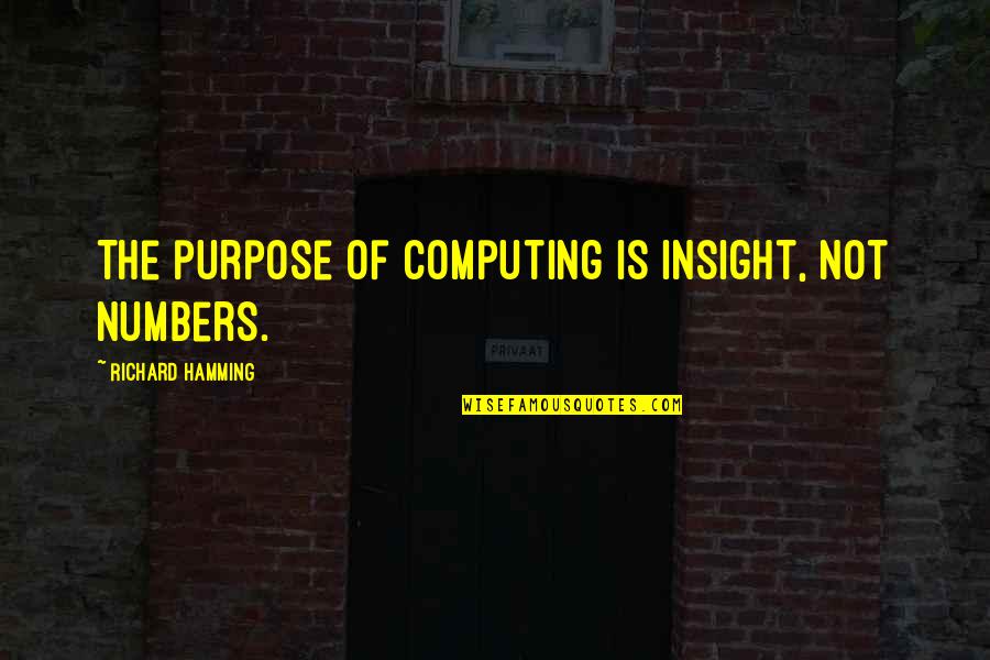 Clever Pun Quotes By Richard Hamming: The purpose of computing is insight, not numbers.