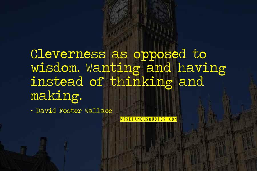 Cleverness And Wisdom Quotes By David Foster Wallace: Cleverness as opposed to wisdom. Wanting and having