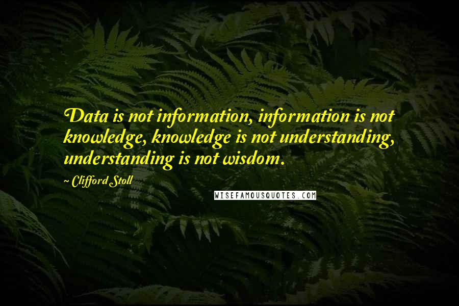 Clifford Stoll quotes: Data is not information, information is not knowledge, knowledge is not understanding, understanding is not wisdom.