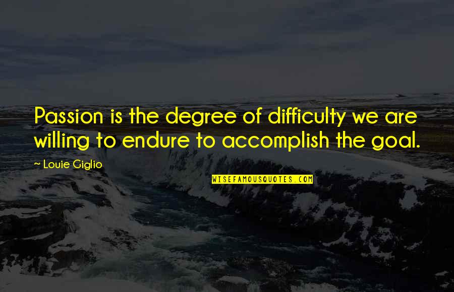 Climacteric Synonym Quotes By Louie Giglio: Passion is the degree of difficulty we are