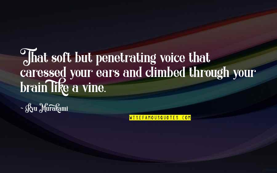 Climbed Quotes By Ryu Murakami: That soft but penetrating voice that caressed your