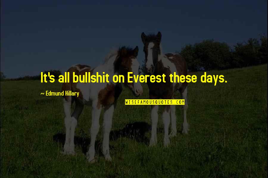 Climbing Everest Quotes By Edmund Hillary: It's all bullshit on Everest these days. Climbing Everest Quotes By Edmund Hillary: It's all bullshit on Everest these days.