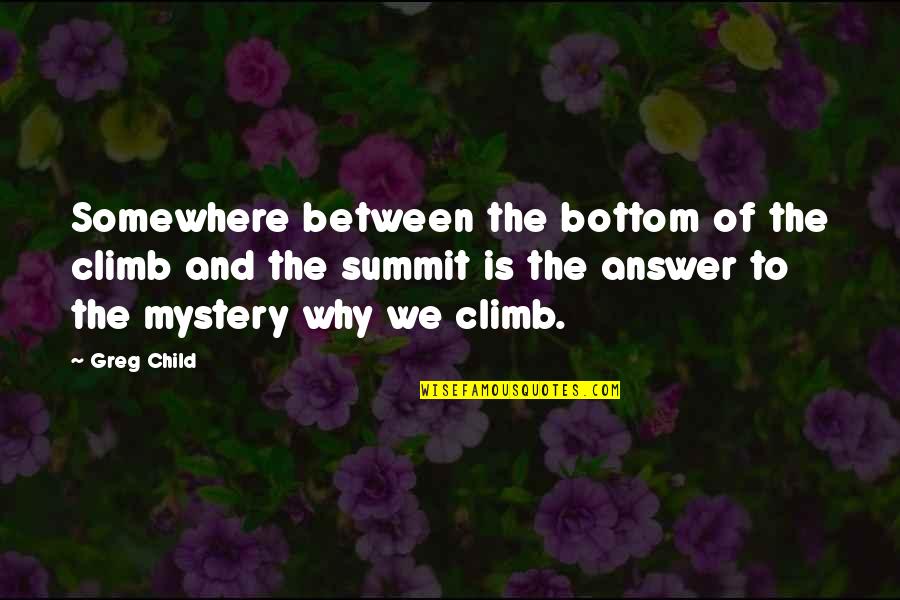 Climbing Quotes By Greg Child: Somewhere between the bottom of the climb and