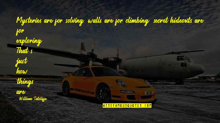 Climbing Walls Quotes By William Sutcliffe: Mysteries are for solving, walls are for climbing,