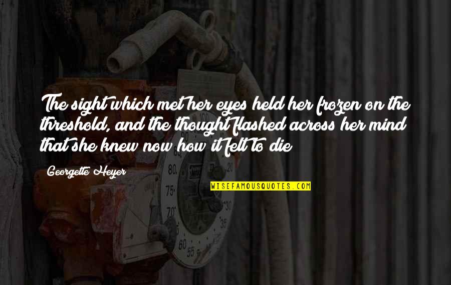 Close Encounter Quotes By Georgette Heyer: The sight which met her eyes held her