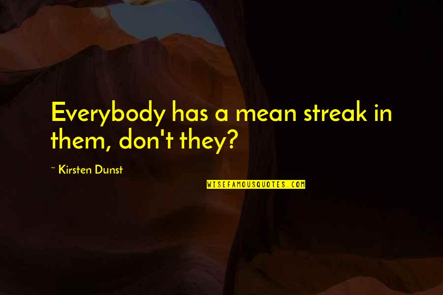 Closed Mouth Dont Get Fed Quotes By Kirsten Dunst: Everybody has a mean streak in them, don't