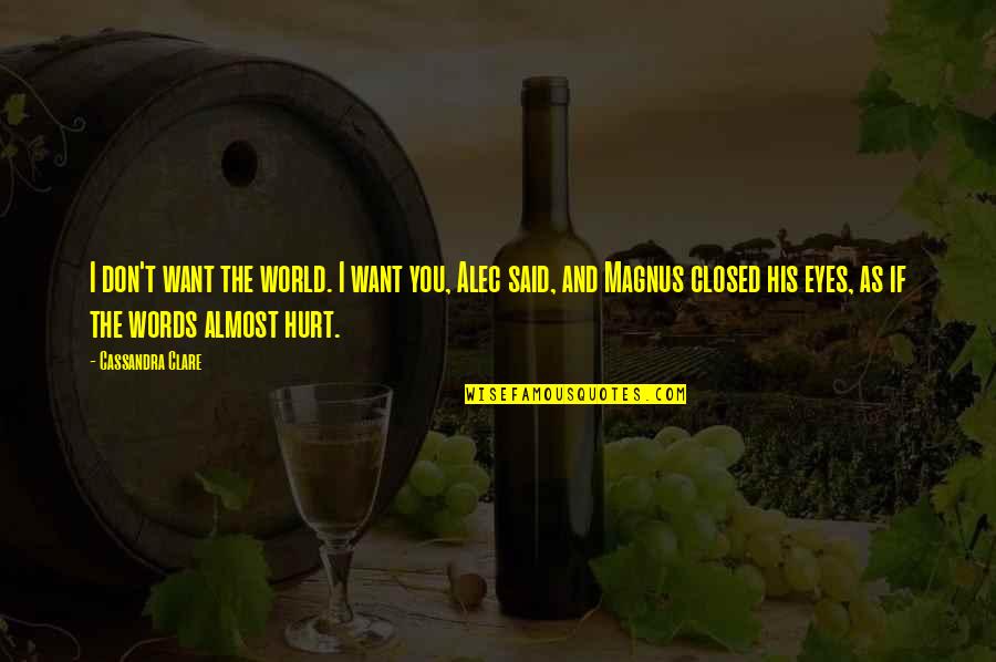 Closed Off Quotes By Cassandra Clare: I don't want the world. I want you, Closed Off Quotes By Cassandra Clare: I don't want the world. I want you,