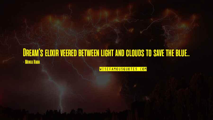 Cloud And Blue Sky Quotes By Munia Khan: Dream's elixir veered between light and clouds to