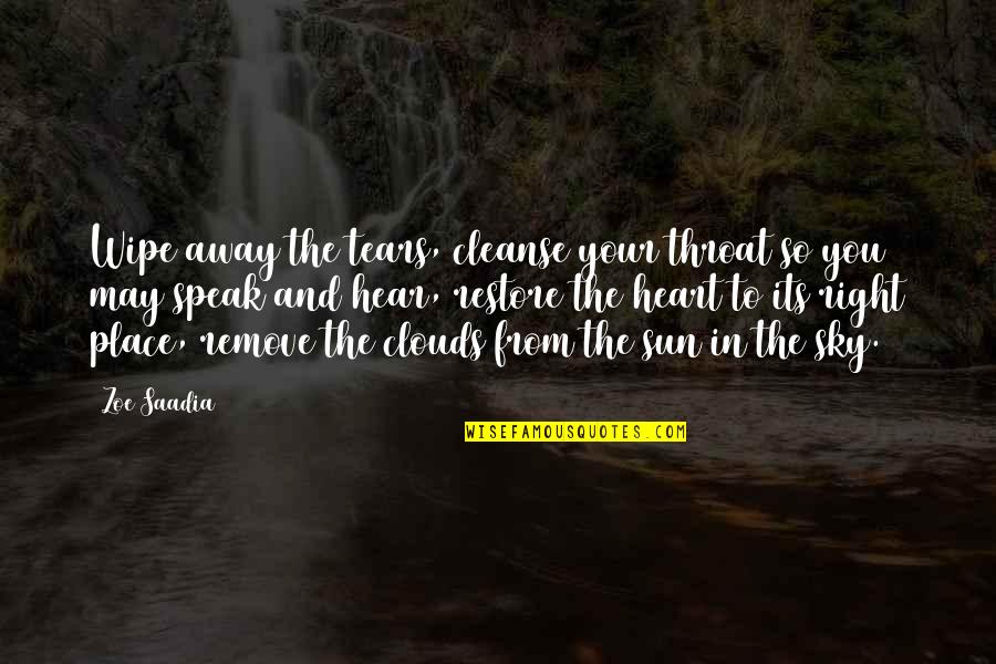 Clouds And Sun Quotes By Zoe Saadia: Wipe away the tears, cleanse your throat so