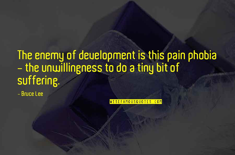Clowns Of God Quotes By Bruce Lee: The enemy of development is this pain phobia Clowns Of God Quotes By Bruce Lee: The enemy of development is this pain phobia