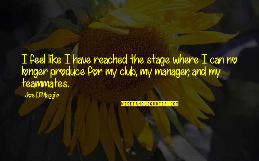 Club Quotes By Joe DiMaggio: I feel like I have reached the stage