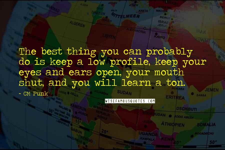 CM Punk quotes: The best thing you can probably do is keep a low profile, keep your eyes and ears open, your mouth shut, and you will learn a ton.