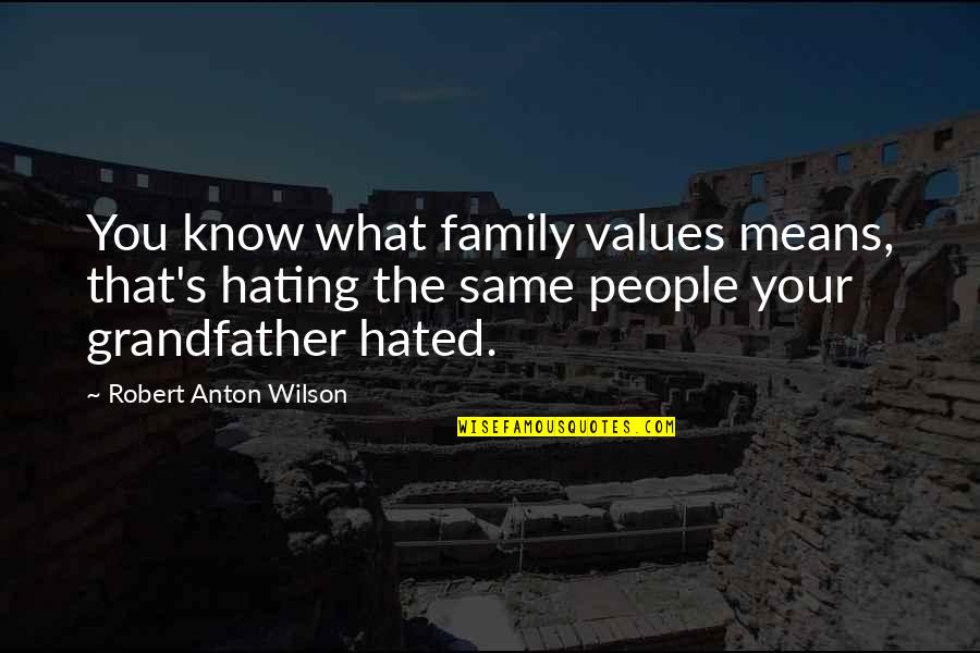 Cngt Quotes By Robert Anton Wilson: You know what family values means, that's hating