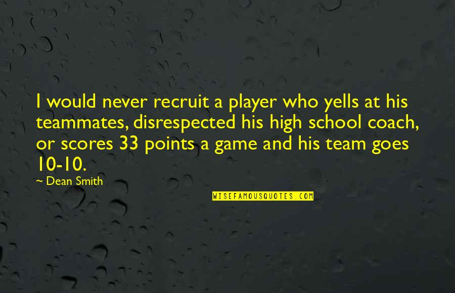 Coach And Player Quotes By Dean Smith: I would never recruit a player who yells